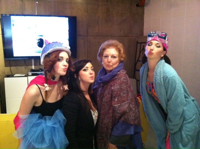 The Director (Ilya Polyakov) says 'kiss the camera' so we pucker up on the set of MadMoni shoot 1-28-2013 L to R: Monica Sheree, Jacquelyn Coon (MakeUp/Hair Miracle Worker),Jane Shayne, Maddy Whitby