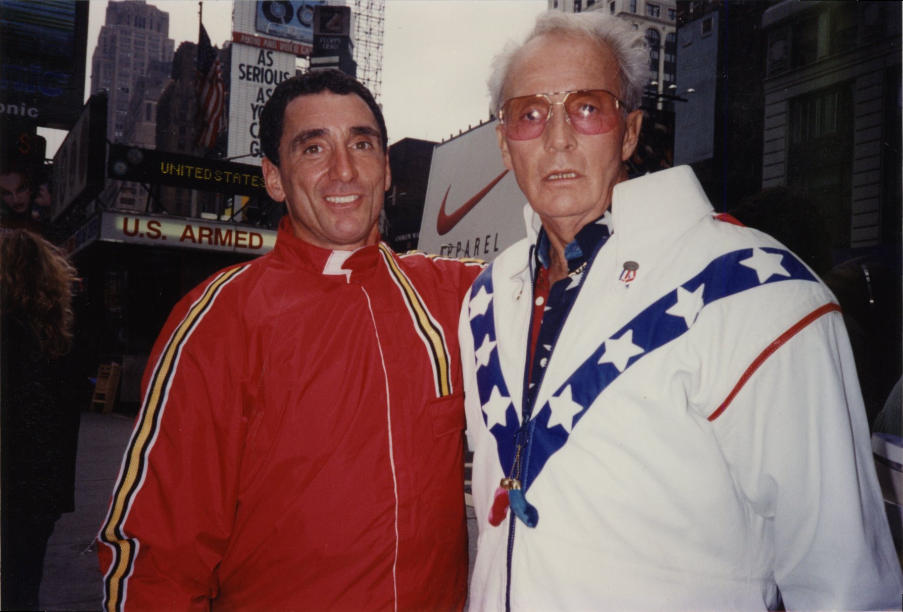 David Copeland and Evel Knievel, after a successful bicycle jump for Viva Variety on Comedy Central.