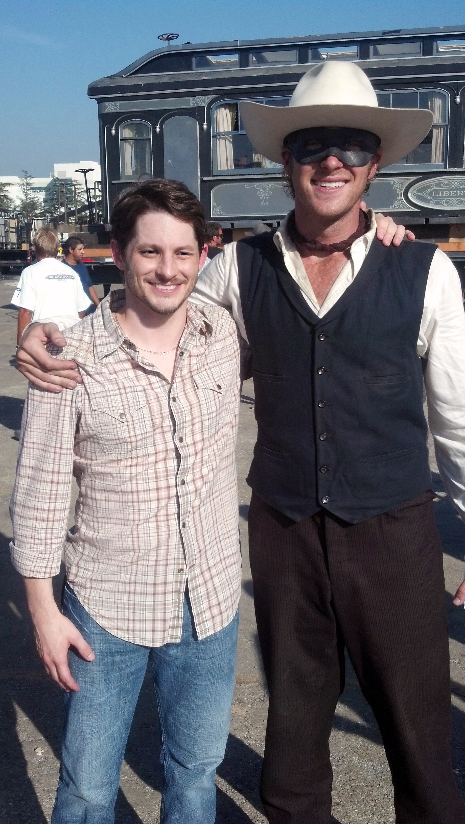 Stephen Brodie and Armie Hammer on set of Disney's The Lone Ranger