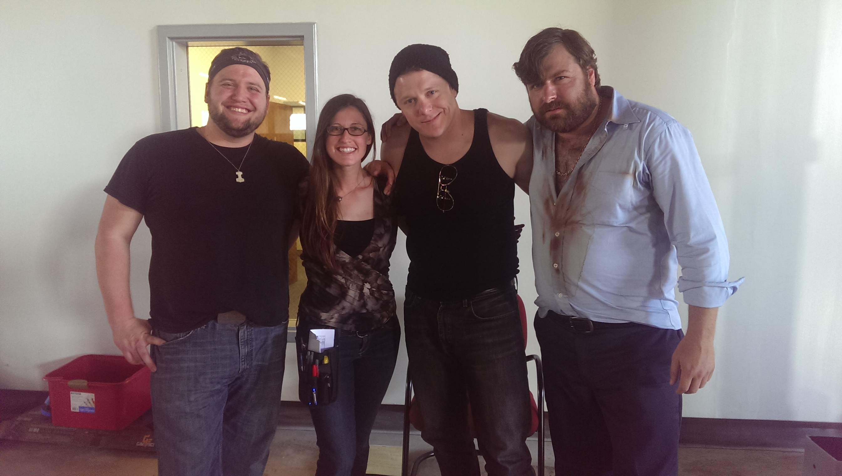 on the set of the feature comedy, B-Roll with Chris Smith, Producer Erica Schmeck, Jeff, and Jimmie Tolliver