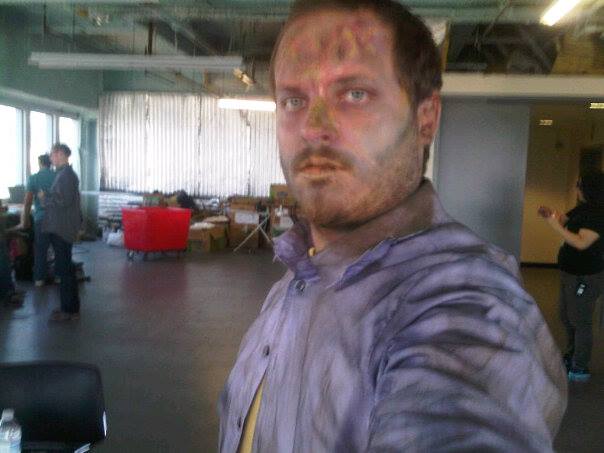 Justin Nesbitt as a Zombie on the set of The Real Rob. Directed by Rob Schneider 2014