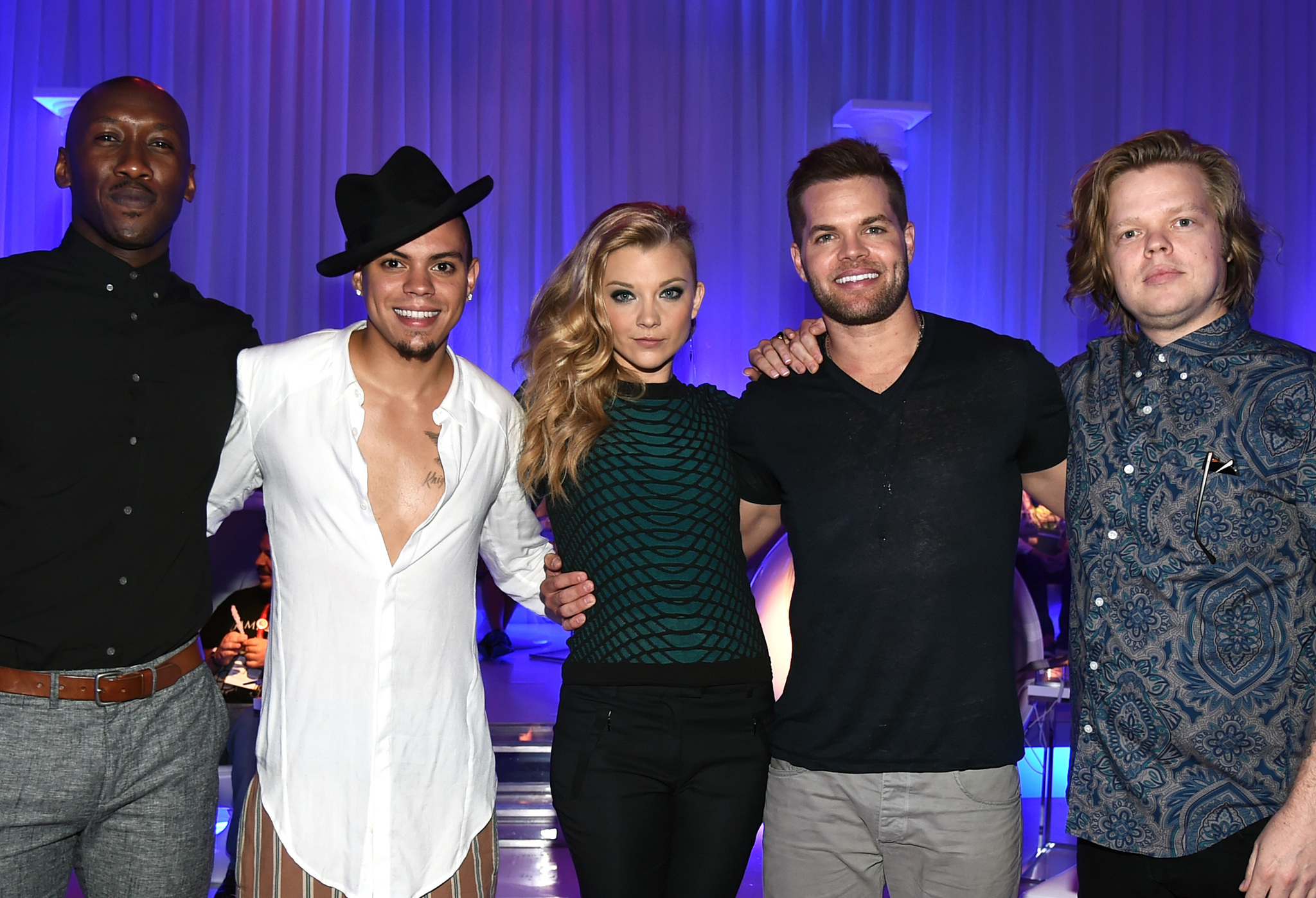 Elden Henson, Mahershala Ali, Wes Chatham, Natalie Dormer and Evan Ross at event of Bado zaidynes: Strazdas giesmininkas. 1 dalis (2014)