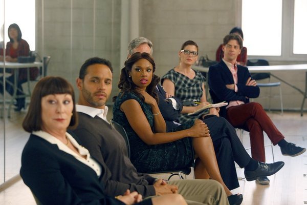 Still of Anjelica Huston, Debra Messing, Daniel Sunjata, Christian Borle and Jennifer Hudson in Smash (2012)