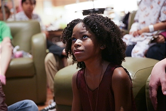 LOS ANGELES, CA - MARCH 25: Actress Riele Downs watches cartoons with children as she brings the Kids Choice Awards experience to Children's Hospital Los Angeles on March 25, 2015 in Los Angeles, California.