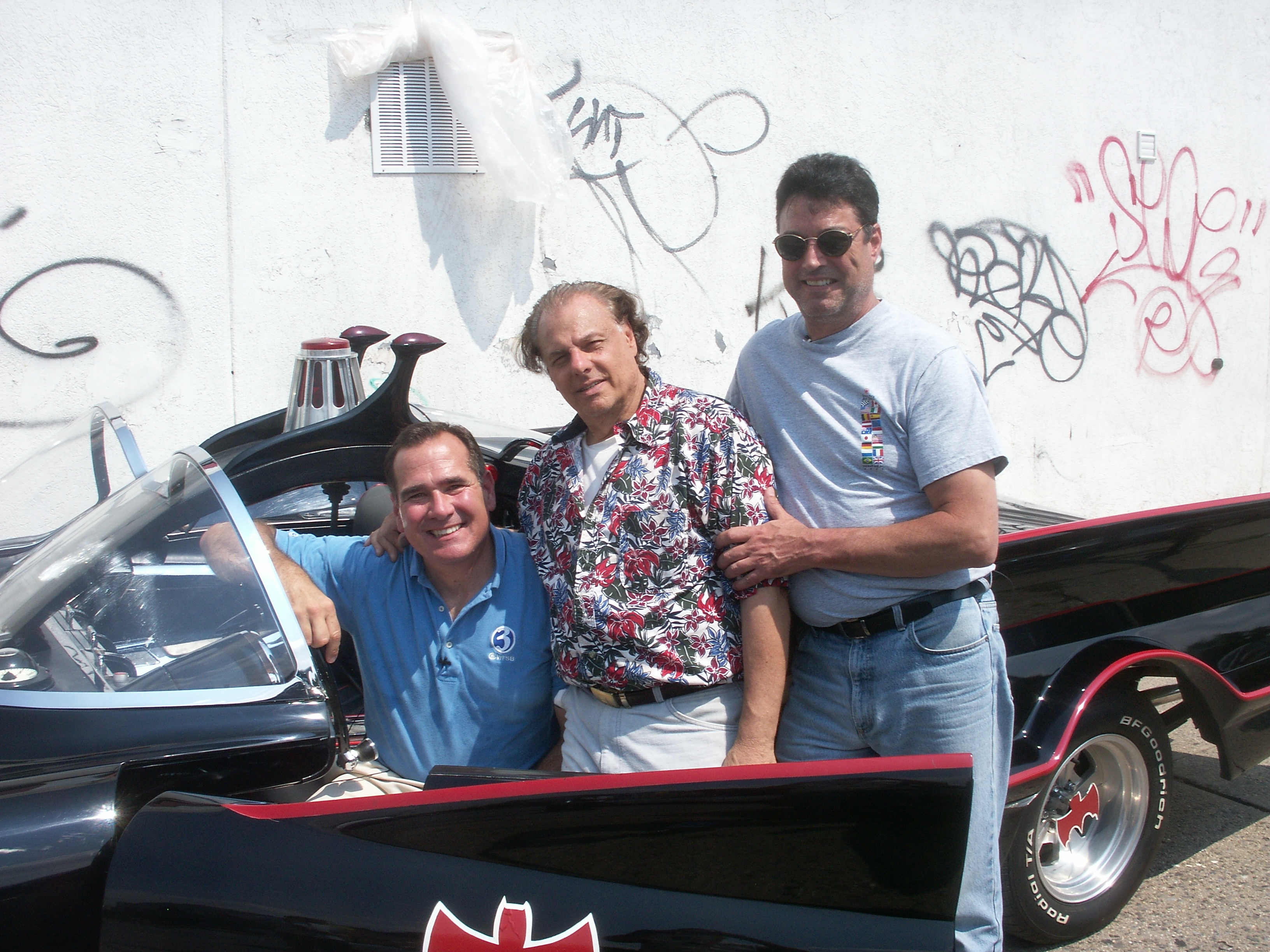 Me in the center with anchors from news channel interview with the batmobile