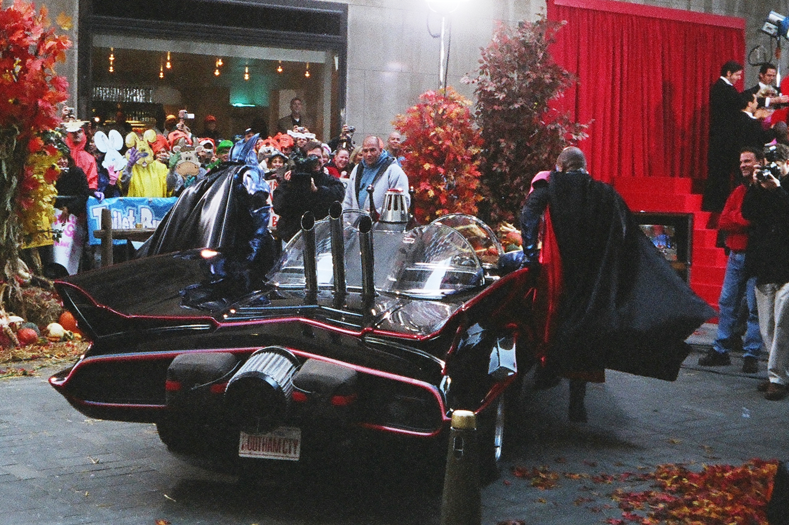 on the set of today show with the batmobile al roker and matt lauer