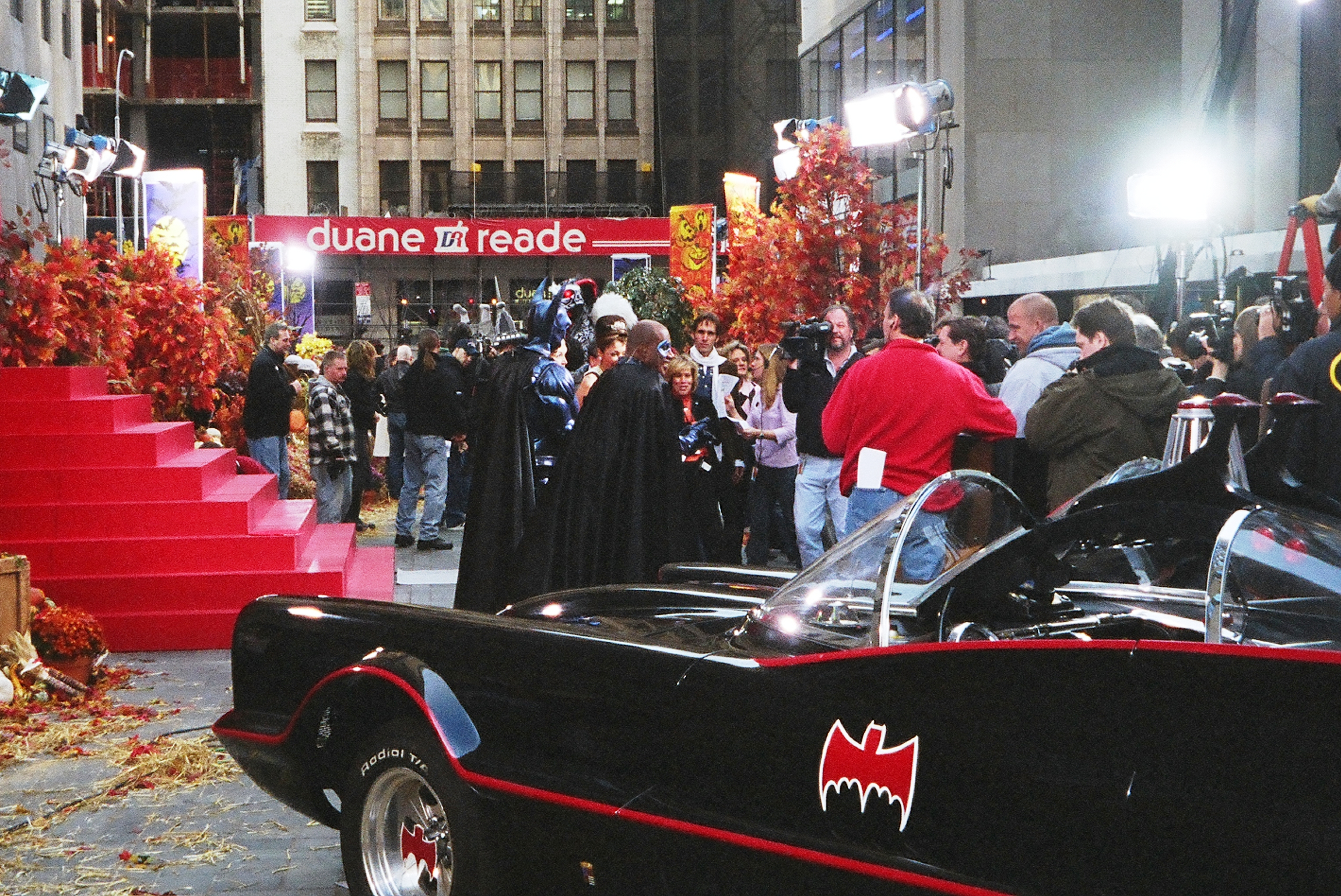 on the set with the batmobile on the today show with adam west