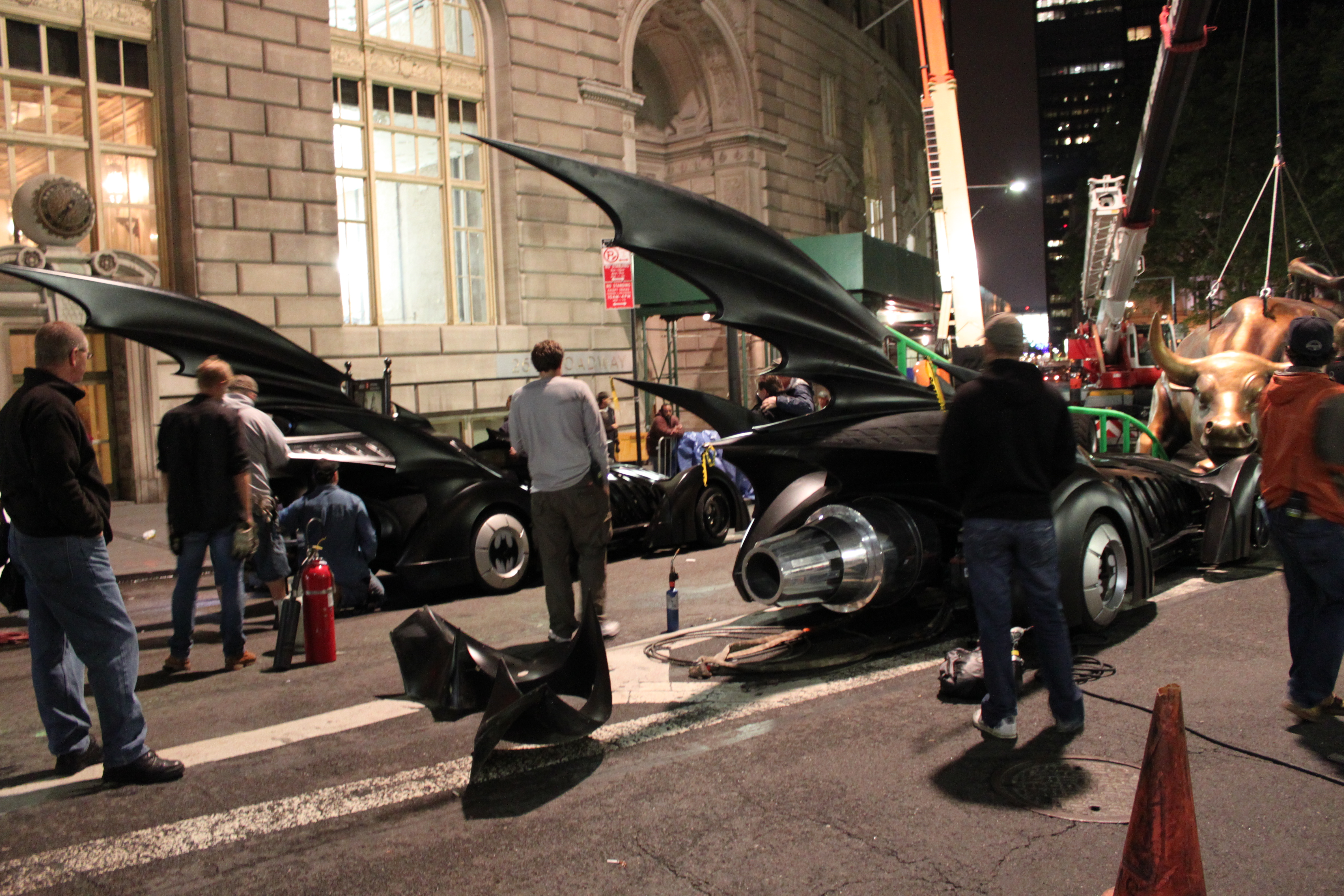on the set of the movie Arthur 2011, the batmobile on the right we built as a special effects vehicle
