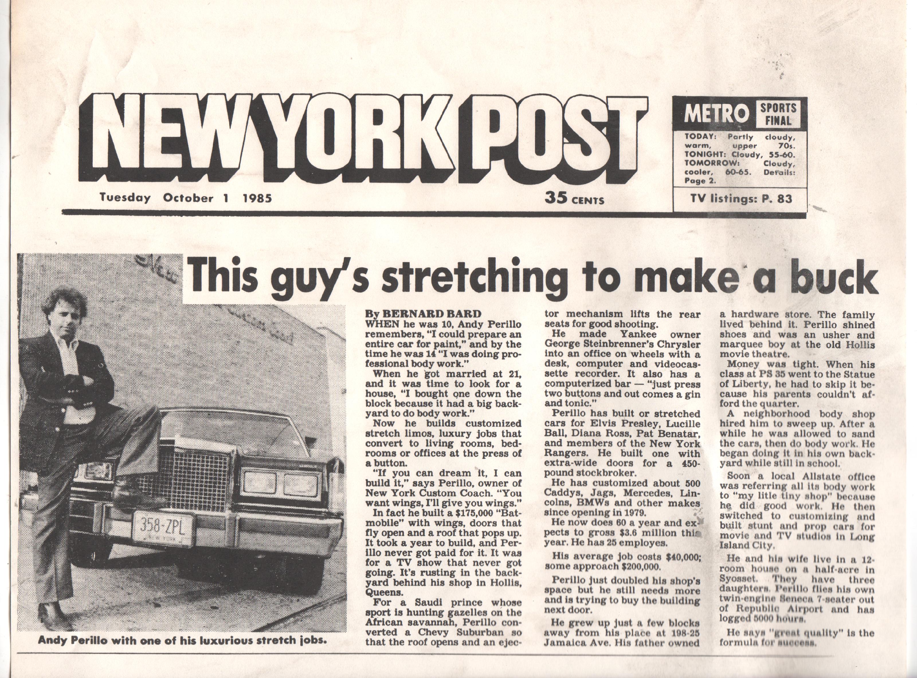 NY Post article about me 1985