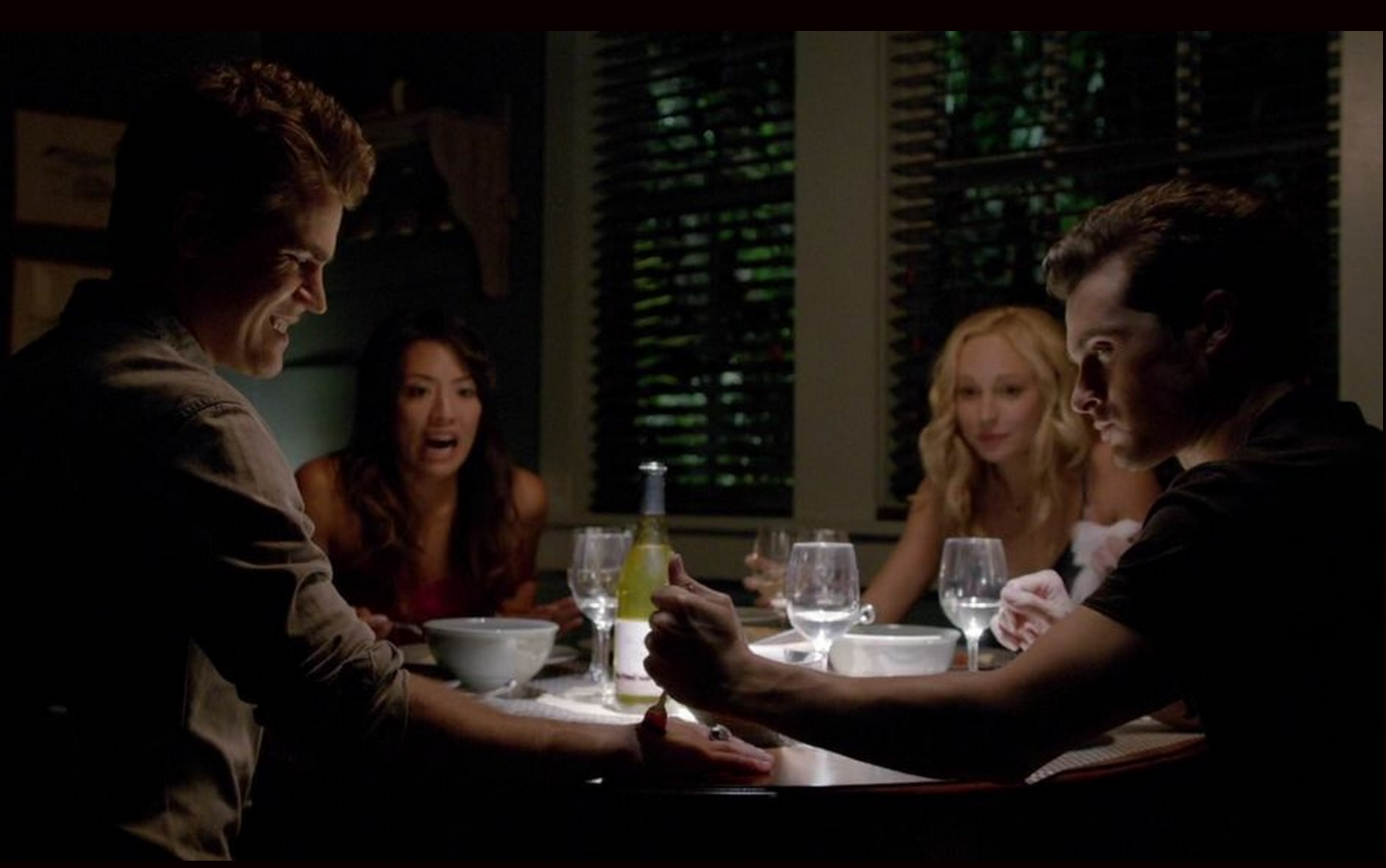 Paul Wesley, Emily C. Chang, Candice Accola, and Michael Malarkey in The Vampire Diaries