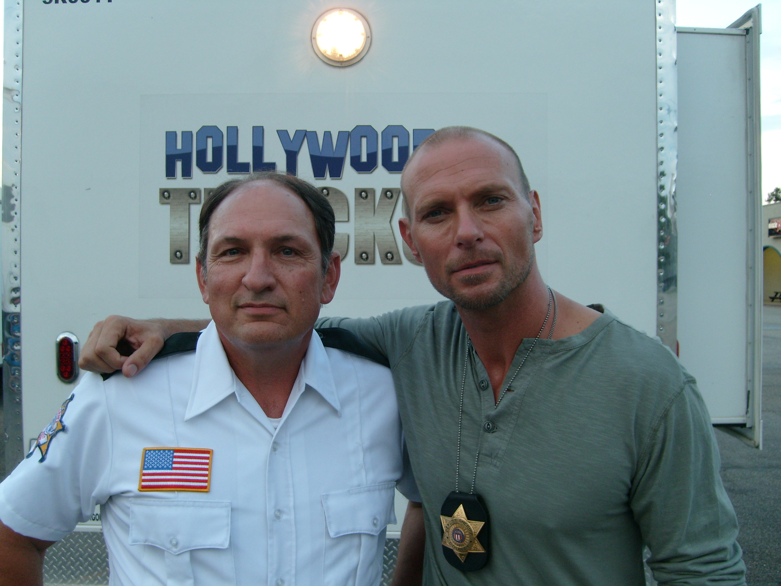 Richard Zeringue and Luke Goss on the set of Bloodout