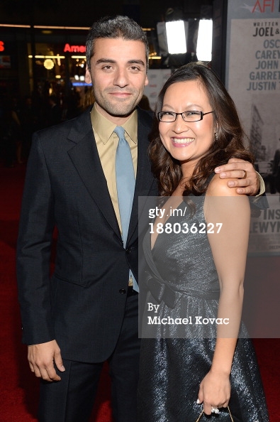 Helen Hong with co-star Oscar Isaac at the Los Angeles premiere of 