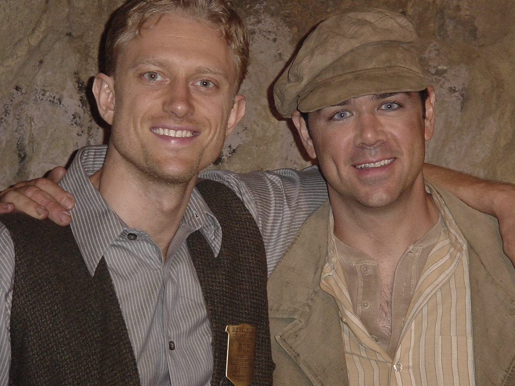 Lee Burns with fellow actor Neil Jackson on the set of 