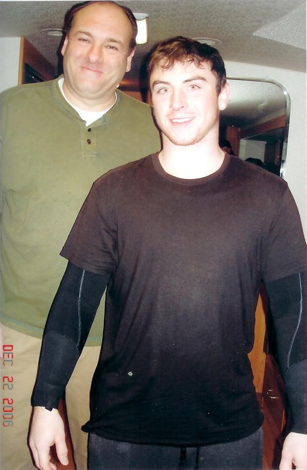 Kevin Rogers with James Gandolfini while working on, The Sopranos doubling Robert Iler