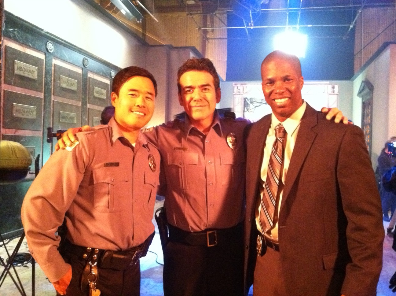 Randall Park, Jose Yenque, Roger Bridges (Detective Briggs) - On the set of SUPAH NINJAS.