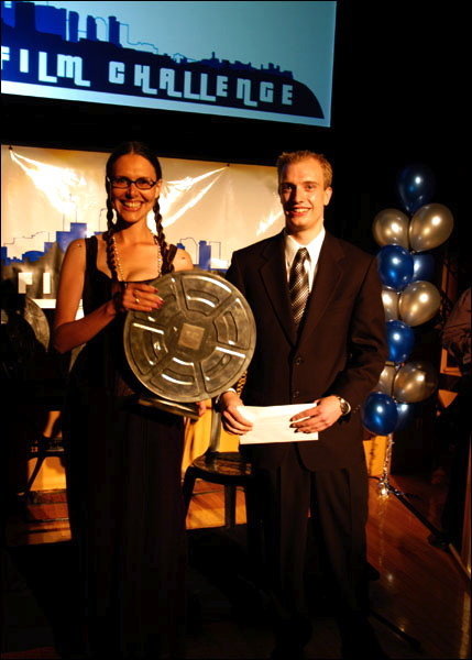 Lisa Wegner receiving The Toronto Film Challenge Best Actress Award in June 2005. Seen here with the Executive Producer of the festival J. Micheal Dawson