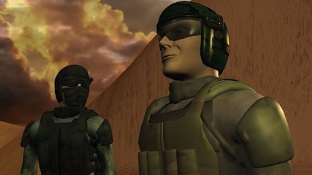 Videogame Imagery Film Still - Mr. Lee (voiced by Jimmy Flowers) reassures the Rookie (voiced by Bob Rue)