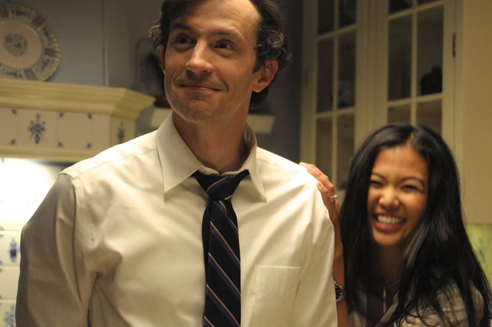 Jenn Liu and Nathan Darrow on the set of The Inherited