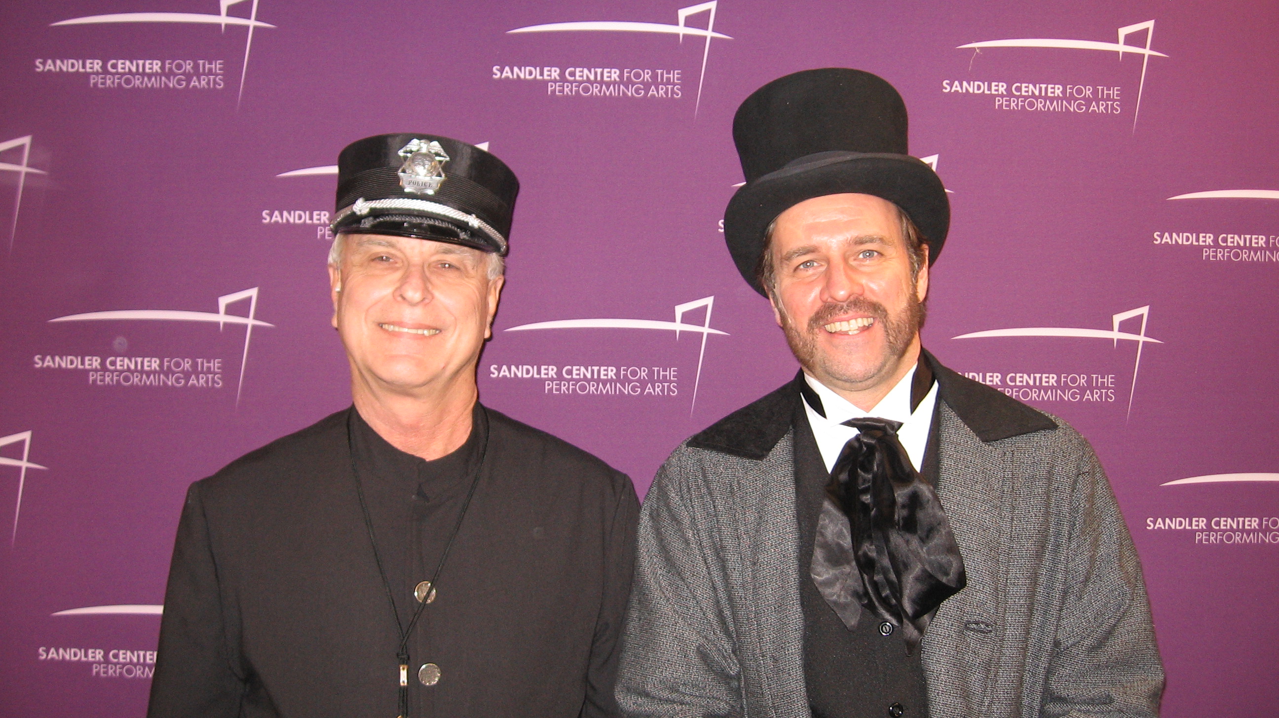 James Pearson (Officer Timony) and Scott (Mr. Bascombe) backstage at The Sandler Center in VA Beach, VA during CAROUSEL (Virginia Musical Theatre). Feb. 2012