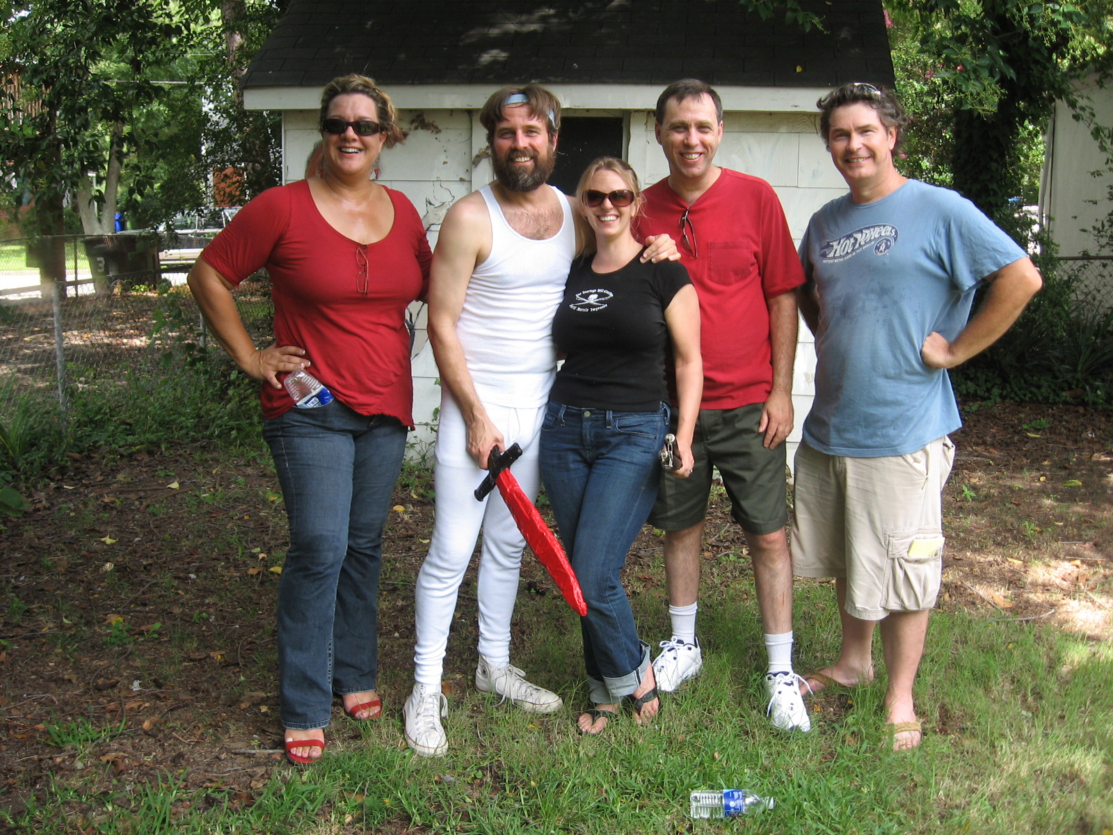 Caryn Nowland, Scott Rollins, Leslie North-Whitehead, John Pycoir, and Terry Jernigan on the set of CARDBOARD KNIGHT