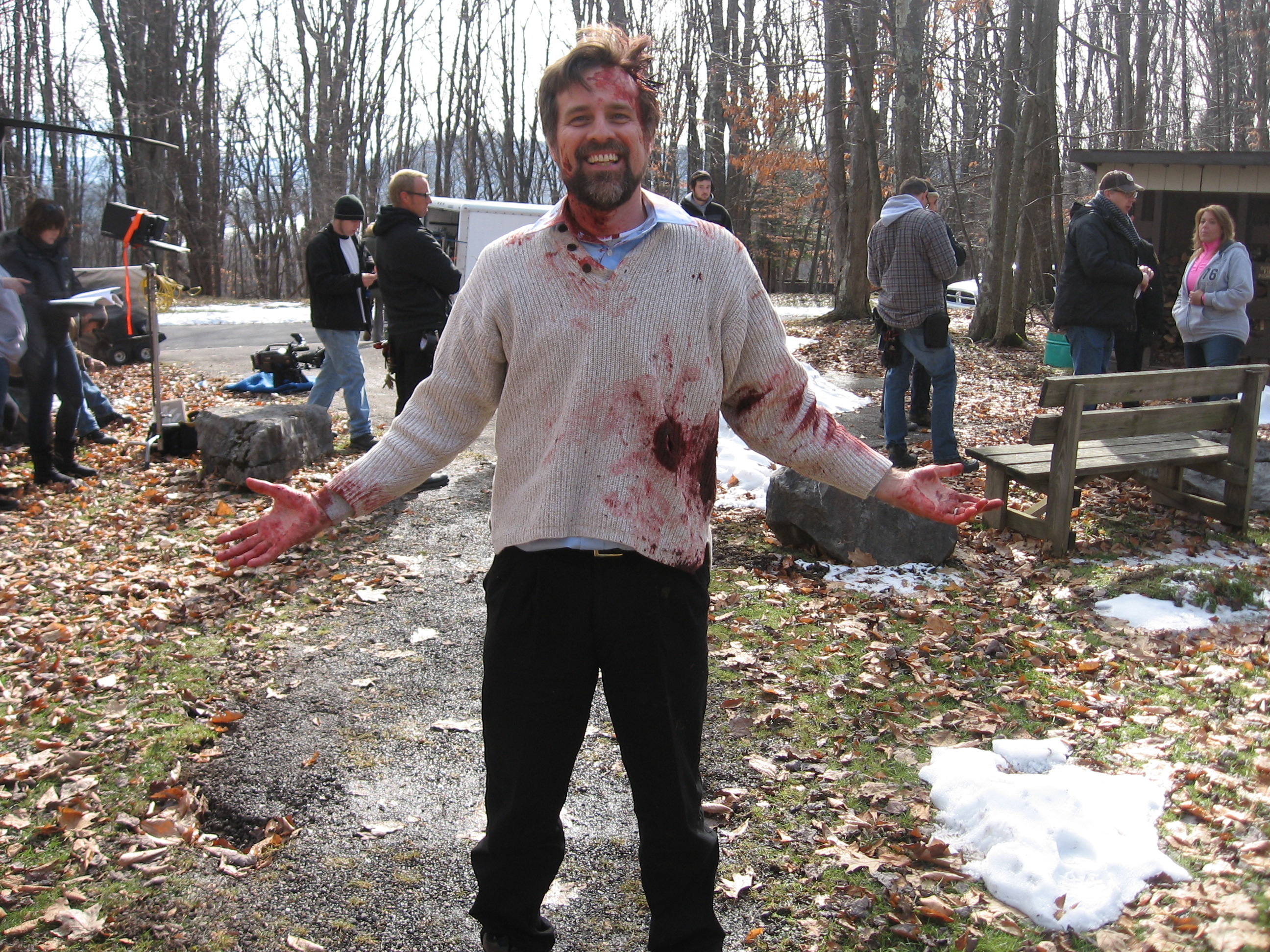 Scott is a bloody mess on the set of M2 Pictures ICE COLD KILLERS. Nov. 2012