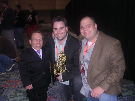 Warwick Davis, Barry Curtis and Troy Metcalf at the 