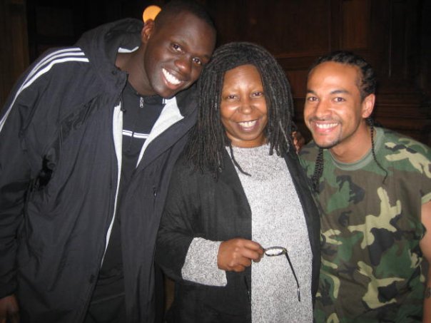 Mohamed Dione,Whoopi Goldberg, and Mike Santana on the set of Law & Order: Criminal Intent