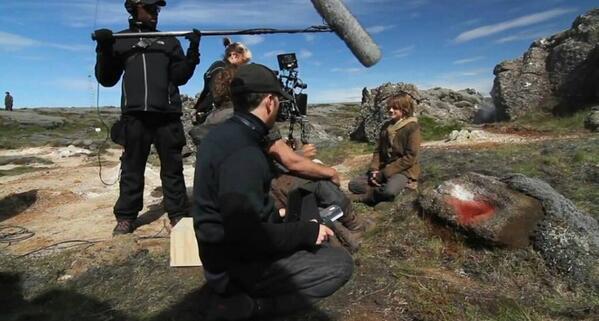 Dakota Goyo on the set of Noah (2014) with Darren Aronofsky