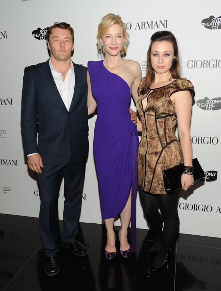 Robin McLeavy with Cate Blanchett and Joel Edgerton at the Georgio Armani partnership dinner with STC's 