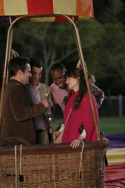 Still of Zooey Deschanel, Max Greenfield, Lamorne Morris and Jake Johnson in New Girl (2011)