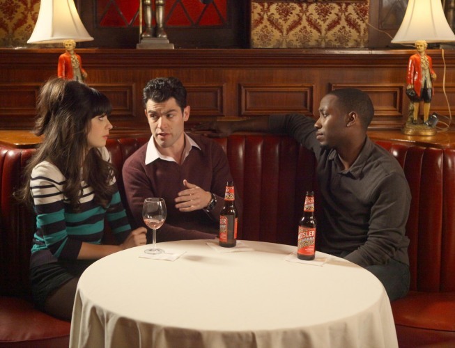 Still of Zooey Deschanel, Max Greenfield and Lamorne Morris in New Girl (2011)