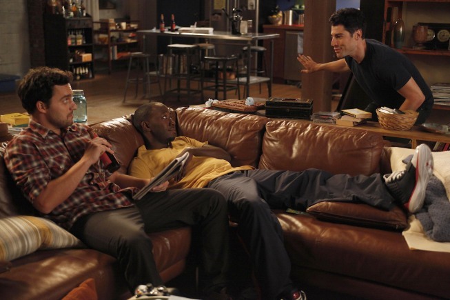 Still of Max Greenfield, Lamorne Morris and Jake Johnson in New Girl (2011)