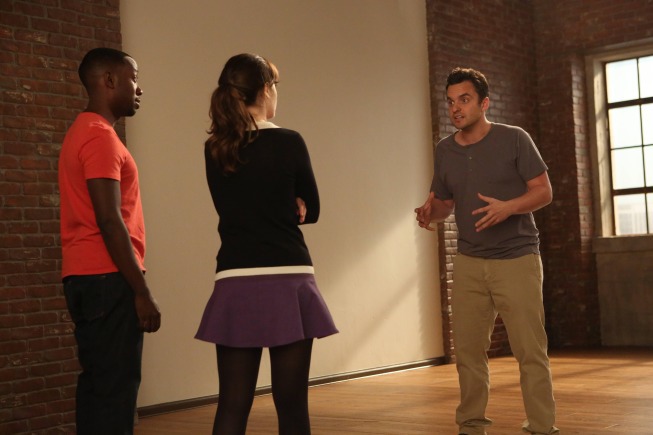 Still of Zooey Deschanel, Lamorne Morris and Jake Johnson in New Girl (2011)