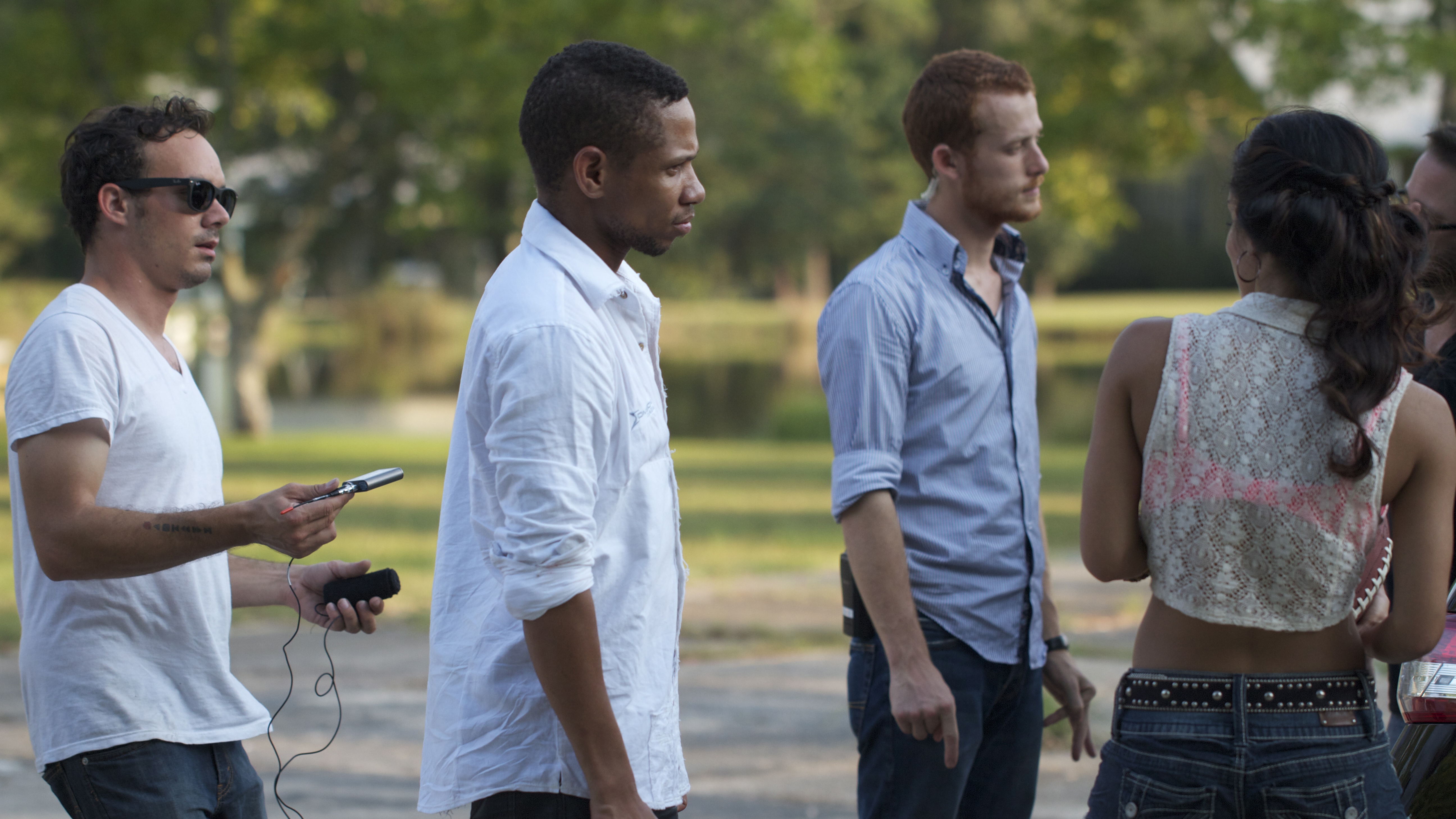 Still of Michael Russo, Christopher Roosevelt, Damiano Tucci, and Brittney Alger on the set of The Demented