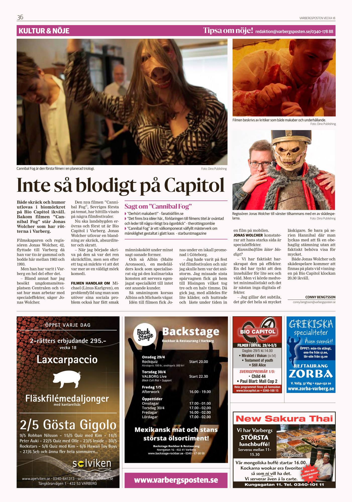Varbergsposten 2015 about the screening at Bio Capitol the same week.