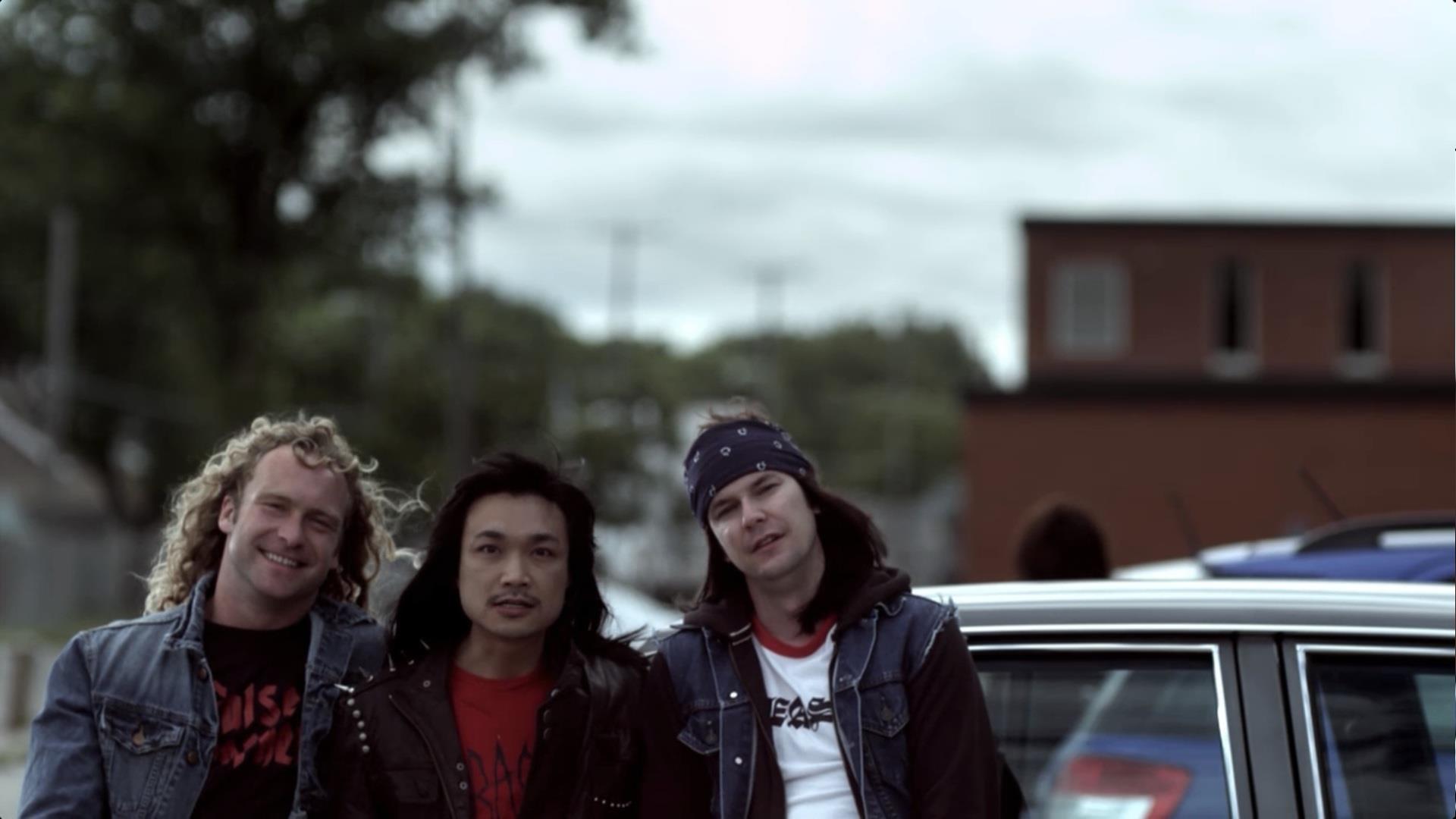 The Metal Dudes: Norman Yeung as Eddie, with Dan Petronijevic and Steve Arbuckle in TODD AND THE BOOK OF PURE EVIL