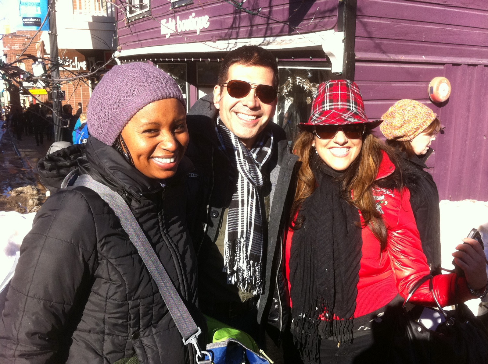 Phyllis Thinkii, Johnny Ray Rodriguez & Maylen Calienes on Main St at the Sundance Film Festival in Park City, UT