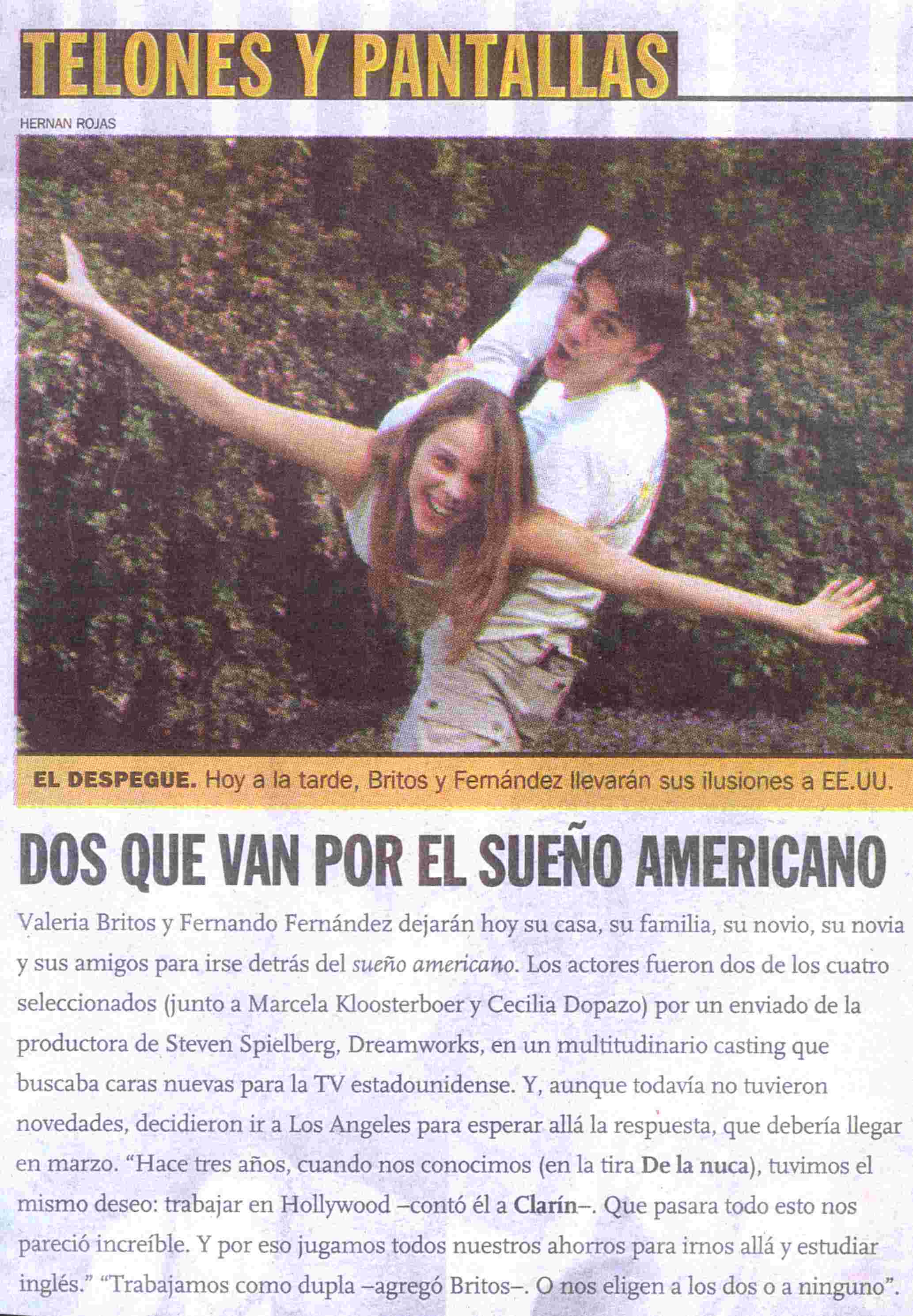 Fernando Fernandez and Valeria Britos (Press Article/Clarin Newspaper).