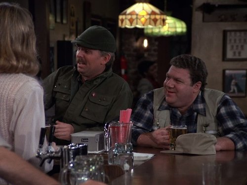 Still of John Ratzenberger and George Wendt in Cheers (1982)