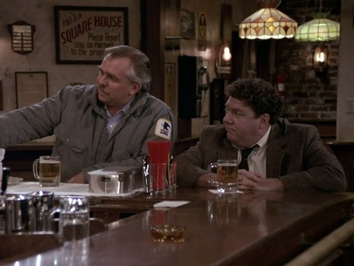 Still of John Ratzenberger and George Wendt in Cheers (1982)