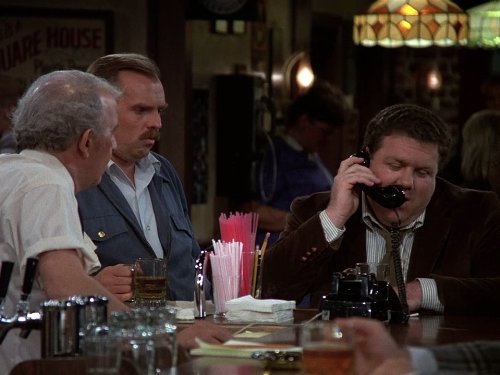 Still of John Ratzenberger, George Wendt and Nicholas Colasanto in Cheers (1982)