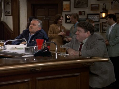 Still of John Ratzenberger and George Wendt in Cheers (1982)