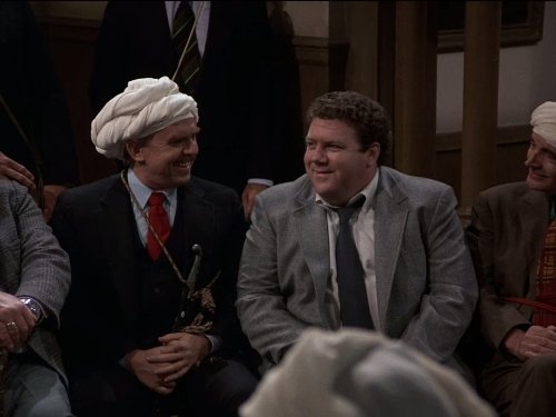 Still of John Ratzenberger and George Wendt in Cheers (1982)