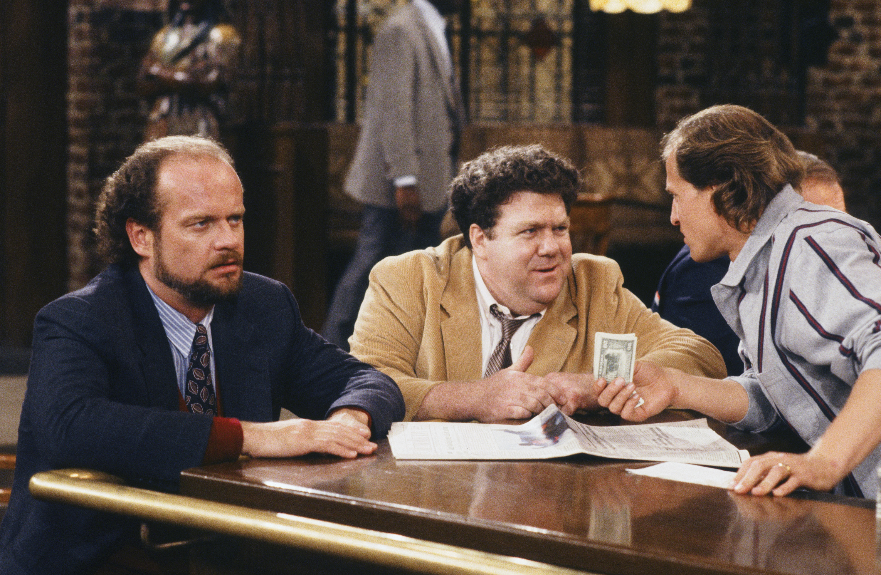 Still of Woody Harrelson, Kelsey Grammer and George Wendt in Cheers (1982)