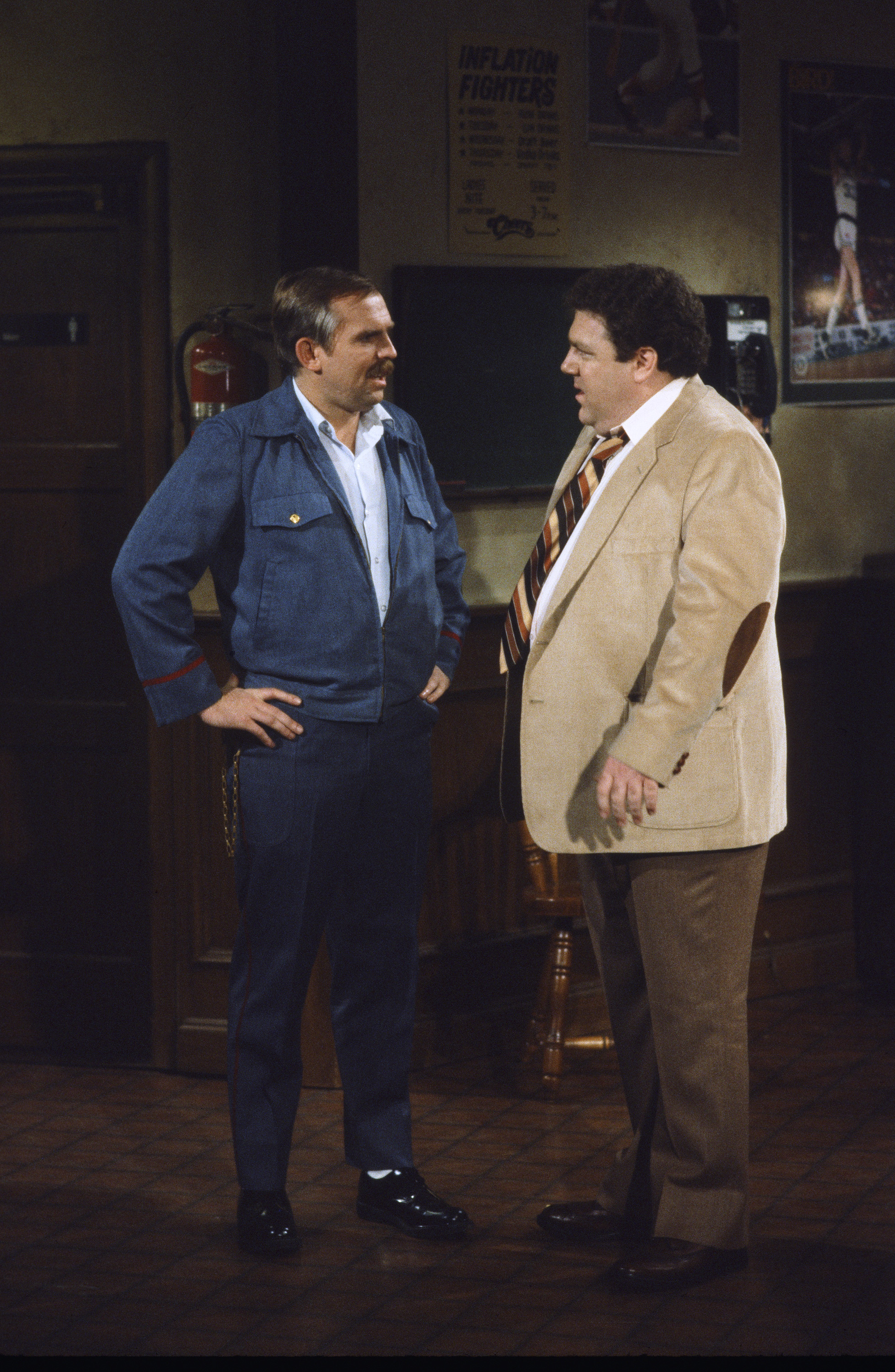 Still of John Ratzenberger and George Wendt in Cheers (1982)