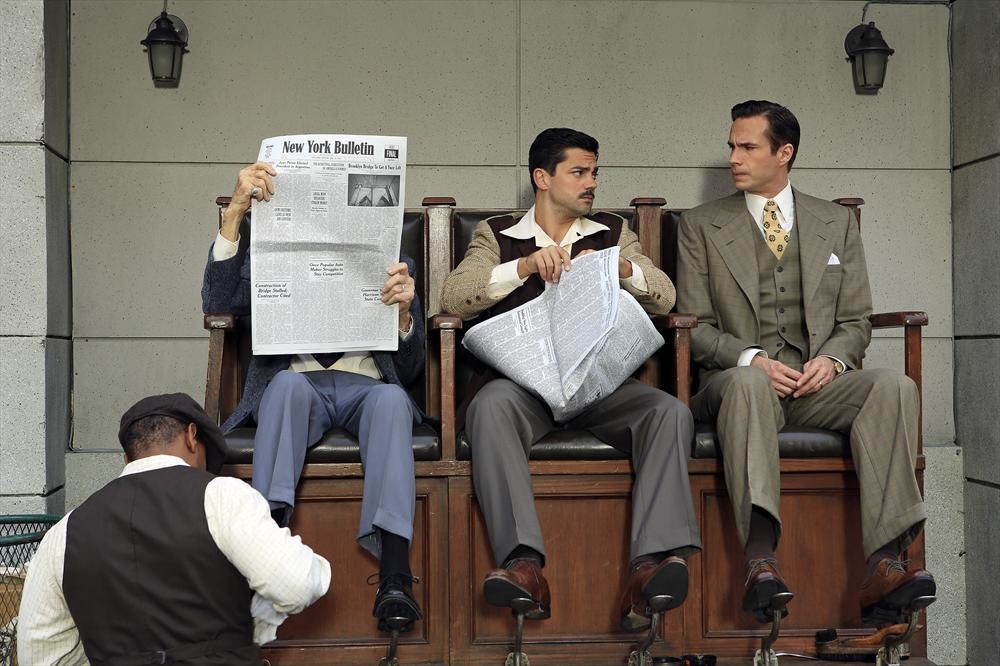 Still of James D'Arcy, Stan Lee and Dominic Cooper in Agent Carter (2015)