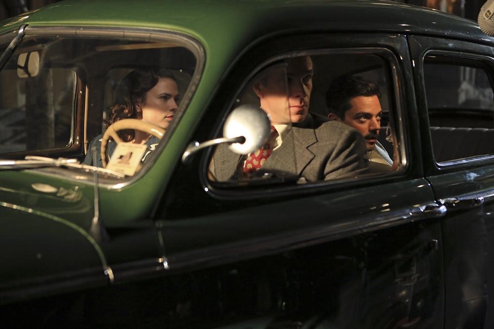 Still of James D'Arcy, Dominic Cooper and Hayley Atwell in Agent Carter (2015)