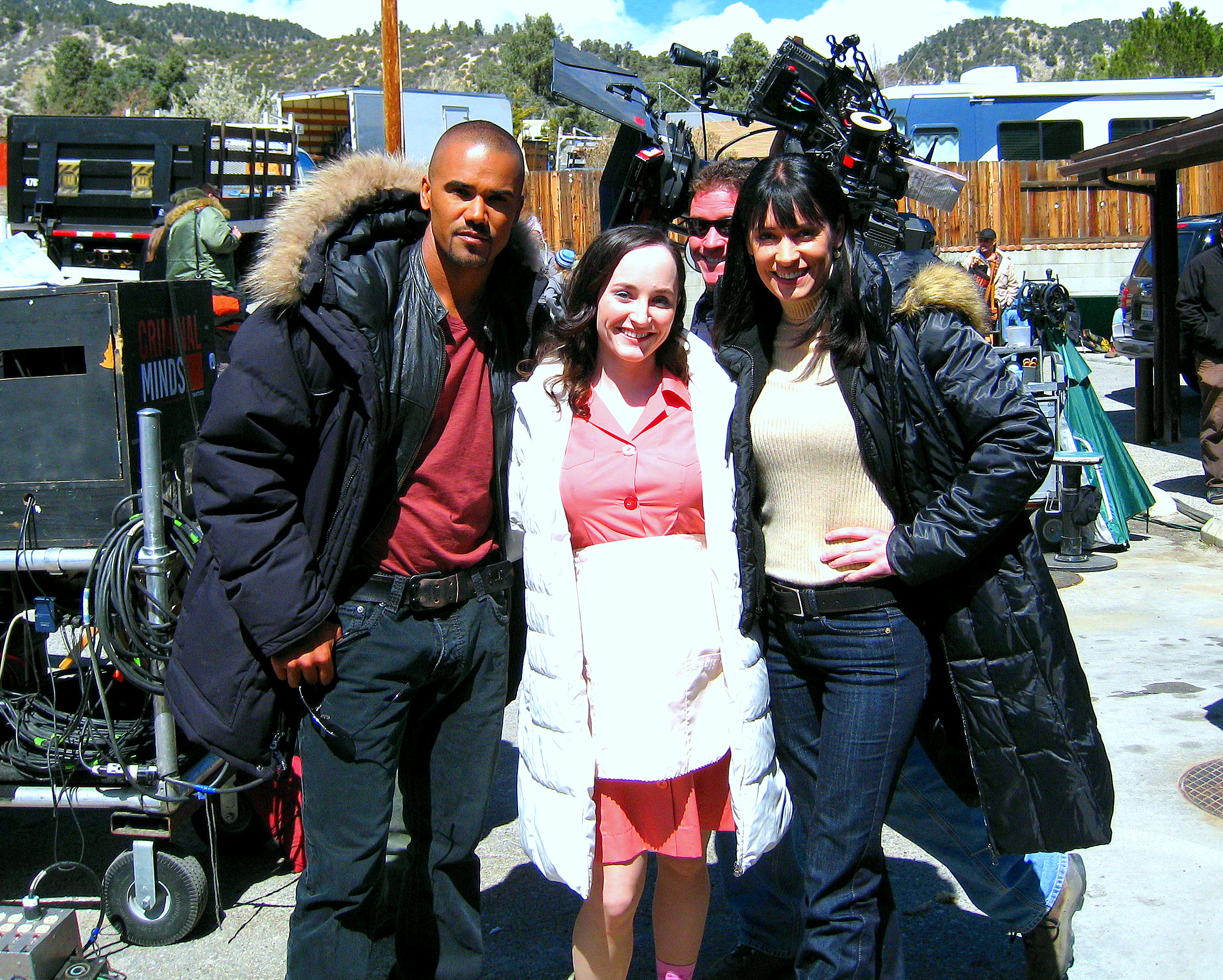 On the set of Criminal minds with Paget Brewster and Shemar Moore.