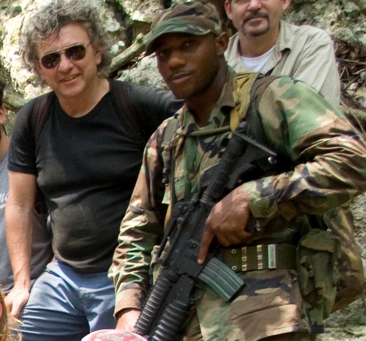Australian TV director Ian Stevenson with bodyguard, on location in Bolivian jungle for Discovery Channel's 'Bone Detective'. More at www.ianstevenson.tv