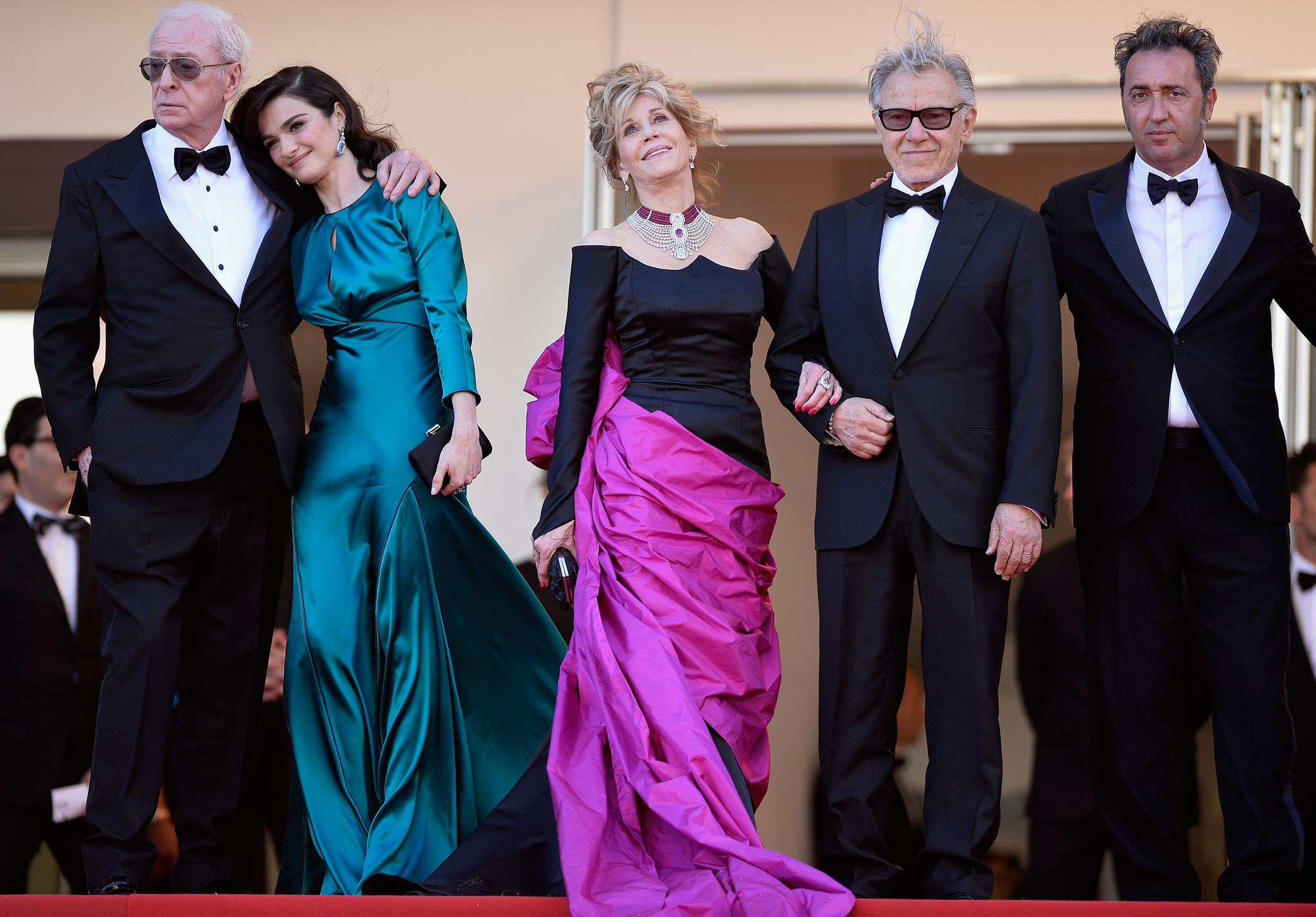 Harvey Keitel, Michael Caine, Jane Fonda, Rachel Weisz and Paolo Sorrentino at event of Jaunyste (2015)